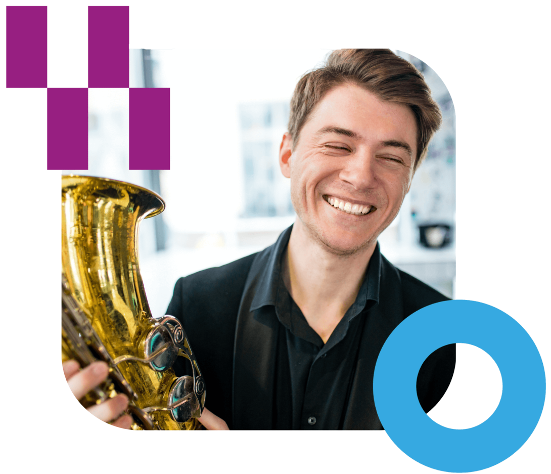 saxophone hold by man